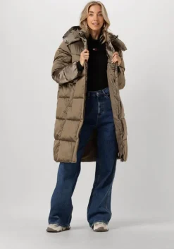 groene calvin klein gewatteerde jas monologo nd shiny long puffer