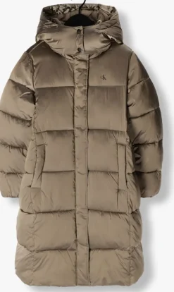 groene calvin klein gewatteerde jas monologo nd shiny long puffer