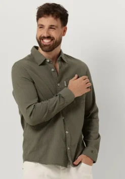 groene cast iron casual overhemd long sleeve shirt square structure regular fit