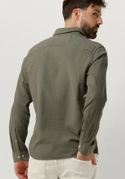 groene cast iron casual overhemd long sleeve shirt square structure regular fit