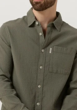 groene cast iron casual overhemd long sleeve shirt square structure regular fit