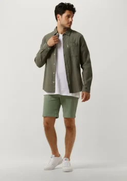 groene cast iron casual overhemd long sleeve shirt square structure regular fit