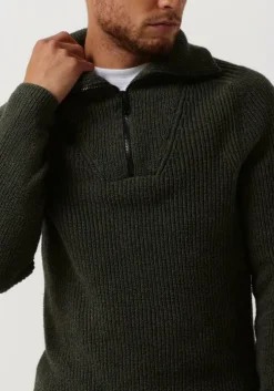 groene cast iron trui half zip collar cotton boucle mouline