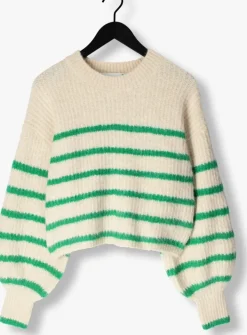 groene co'couture trui coralie crop stripe o-knit