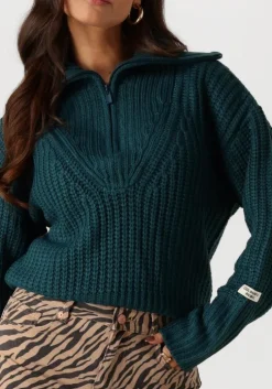 groene colourful rebel trui yfke knitwear zip pullover