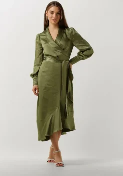 groene notre-v midi jurk nv-dorissa satin dress
