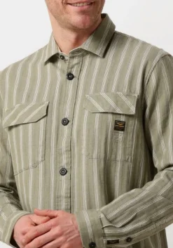 groene pme legend casual overhemd long sleeve shirt yarn dyed stripe