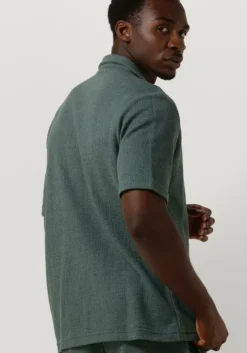 groene pure path casual overhemd structured shortsleeve shirt with chest pocket and embroidery