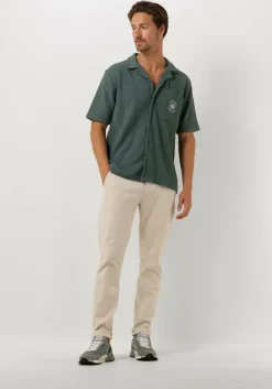 groene pure path casual overhemd structured shortsleeve shirt with chest pocket and embroidery