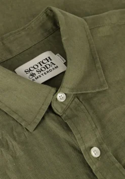 groene scotch & soda casual overhemd regular fit linen shirt