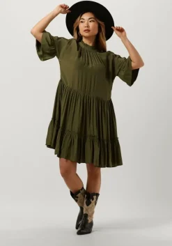 groene scotch & soda mini jurk short dress with ruffle sleeve detail