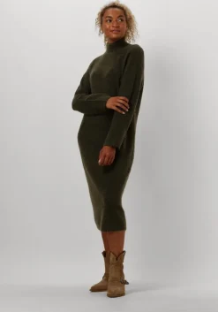 groene selected femme midi jurk slfmaline ls knit dress high neck