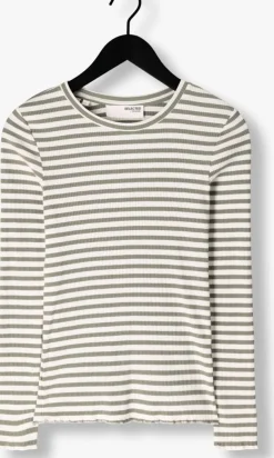 groene selected femme tops & t-shirts slfanna ls crew neck tee str