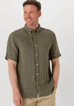 groene tommy hilfiger casual overhemd pigment dyed linen rf shirt s/s