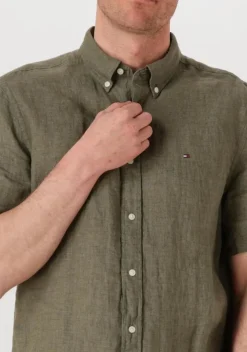 groene tommy hilfiger casual overhemd pigment dyed linen rf shirt s/s