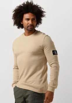 khaki calvin klein sweater badge waffles ls tee