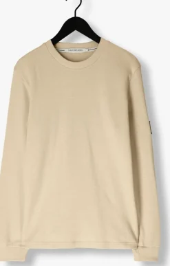 khaki calvin klein sweater badge waffles ls tee