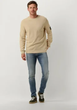 khaki calvin klein sweater badge waffles ls tee