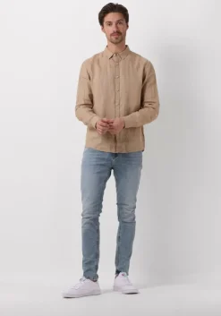 khaki scotch & soda casual overhemd linen shirt with roll-up