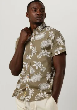 khaki scotch & soda casual overhemd printed + washed short sleeve poplin shirt
