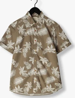 khaki scotch & soda casual overhemd printed + washed short sleeve poplin shirt