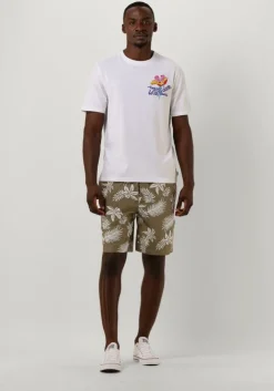 khaki scotch & soda korte broek seasonal relaxed straight - printed poplin bermuda