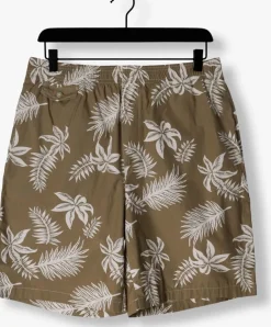 khaki scotch & soda korte broek seasonal relaxed straight - printed poplin bermuda