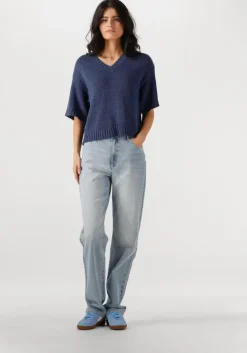 lichtblauwe abrand jeans slim fit jeans high straight tall gia