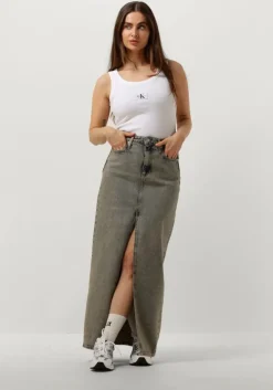 lichtblauwe calvin klein maxirok front split maxi denim skirt