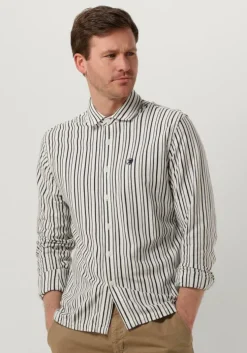 lichtblauwe cast iron casual overhemd long sleeve shirt jersey stripe with structure