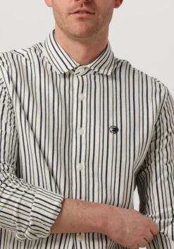 lichtblauwe cast iron casual overhemd long sleeve shirt jersey stripe with structure