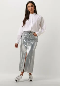 lichtblauwe co'couture maxirok foil denim skirt