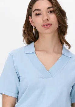 lichtblauwe esmé studios top mae 2/4 loose polo blouse knit