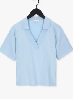 lichtblauwe esmé studios top mae 2/4 loose polo blouse knit