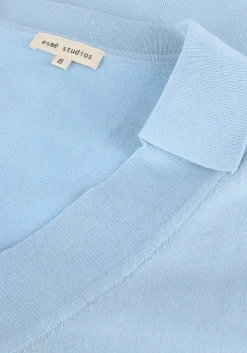 lichtblauwe esmé studios top mae 2/4 loose polo blouse knit