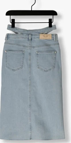 lichtblauwe frankie & liberty midirok denim midi skirt