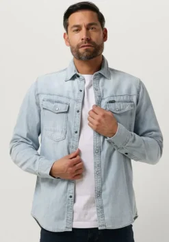 lichtblauwe g-star raw casual overhemd dakota slim shirt l/s