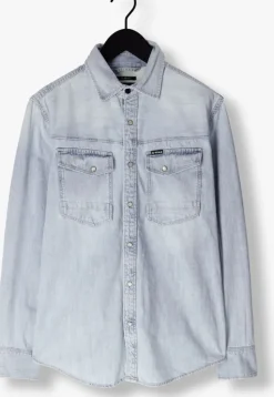 lichtblauwe g-star raw casual overhemd dakota slim shirt l/s