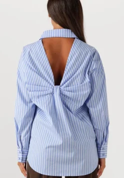 lichtblauwe haute l'amitié blouses bow candy twist stripe shirt
