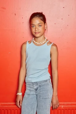 lichtblauwe indian blue jeans top singlet rib