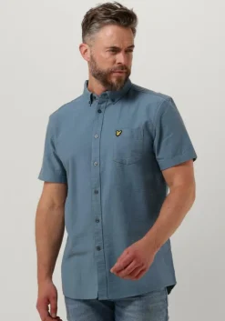 lichtblauwe lyle & scott casual overhemd cotton slub short sleeve shirt
