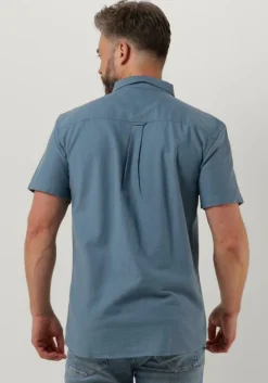 lichtblauwe lyle & scott casual overhemd cotton slub short sleeve shirt