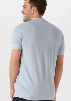 lichtblauwe lyle & scott polo linen blend knitted polo