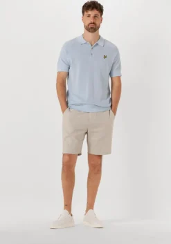 lichtblauwe lyle & scott polo linen blend knitted polo