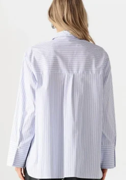 lichtblauwe neo noir blouses dita mini stripe shirt