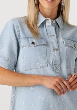 lichtblauwe neo noir mini jurk saras denim emb dress