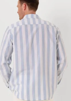 lichtblauwe scotch & soda casual overhemd yarn-dyed linen blend striped regular fit shirt