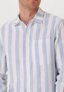 lichtblauwe scotch & soda casual overhemd yarn-dyed linen blend striped regular fit shirt