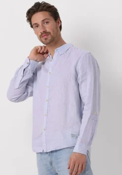 lichtblauwe scotch & soda casual overhemd linen shirt with roll-up