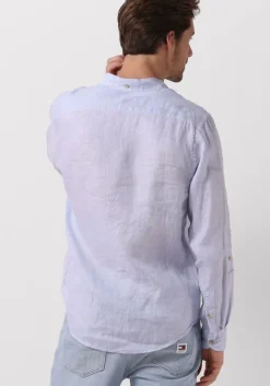 lichtblauwe scotch & soda casual overhemd linen shirt with roll-up